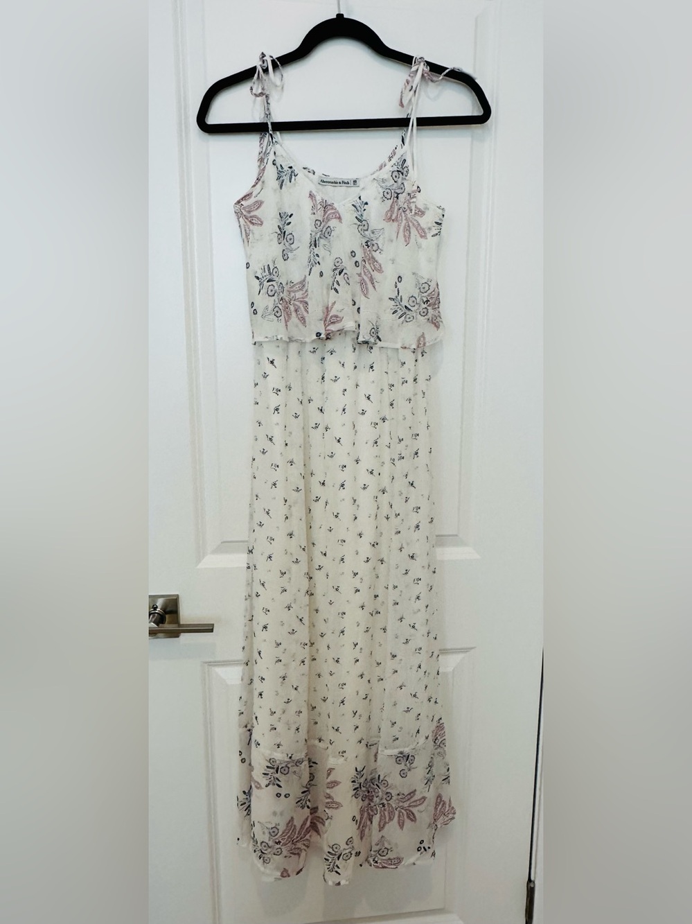Abercrombie & Fitch Cream Floral Maxi Dress with Pink & Blue Accents